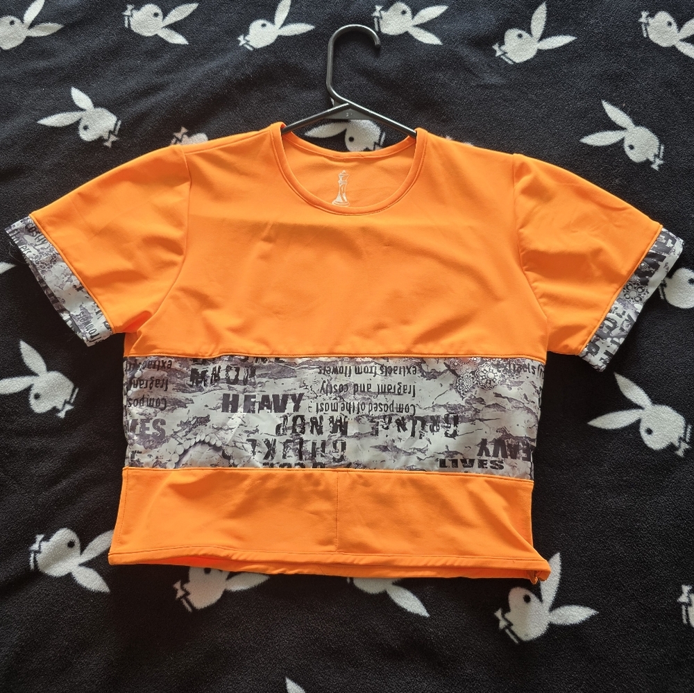QueenP- Orange And Gray Crop TOP